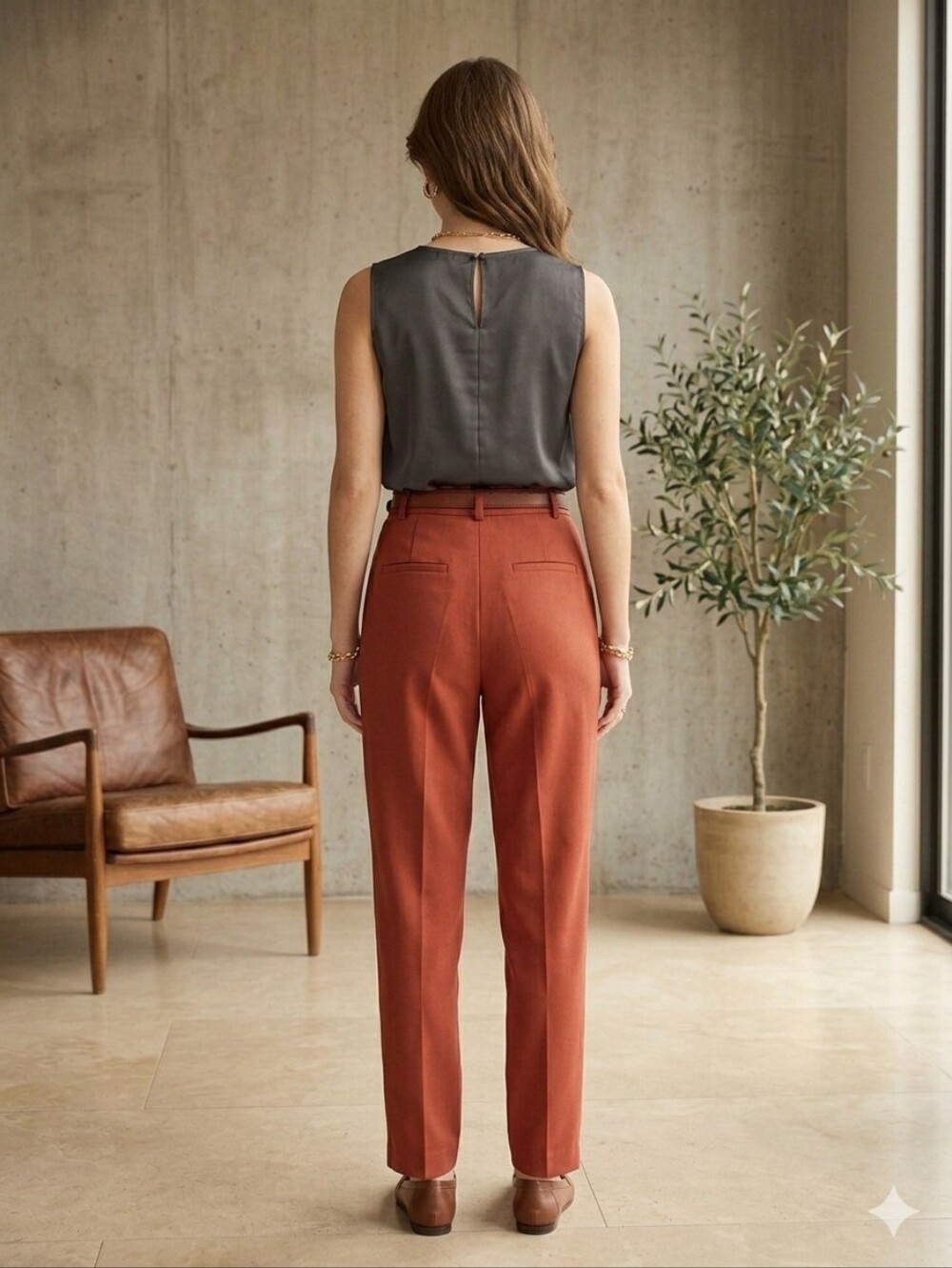 J. Peterman 100% Silk Glamour Pants High Waisted Terracotta Trousers Sz 6 NWOT - Picture 11 of 16